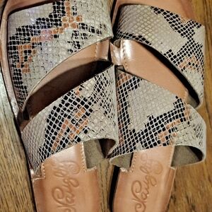 Naughty Monkey Double Band Flat Sandals Snakeskin Women's Size 8.5, New